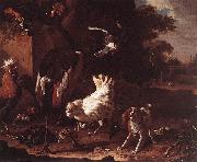 Birds and a Spaniel in a Garden sf, HONDECOETER, Melchior d